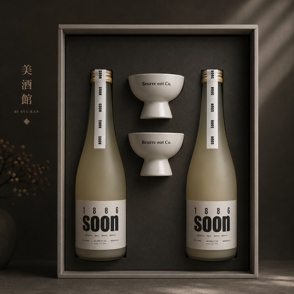 【soon】プレミアム マッコリ ギフトセット （クラフトマッコリsoon 2本 + オリジナルカップ 2個セット）