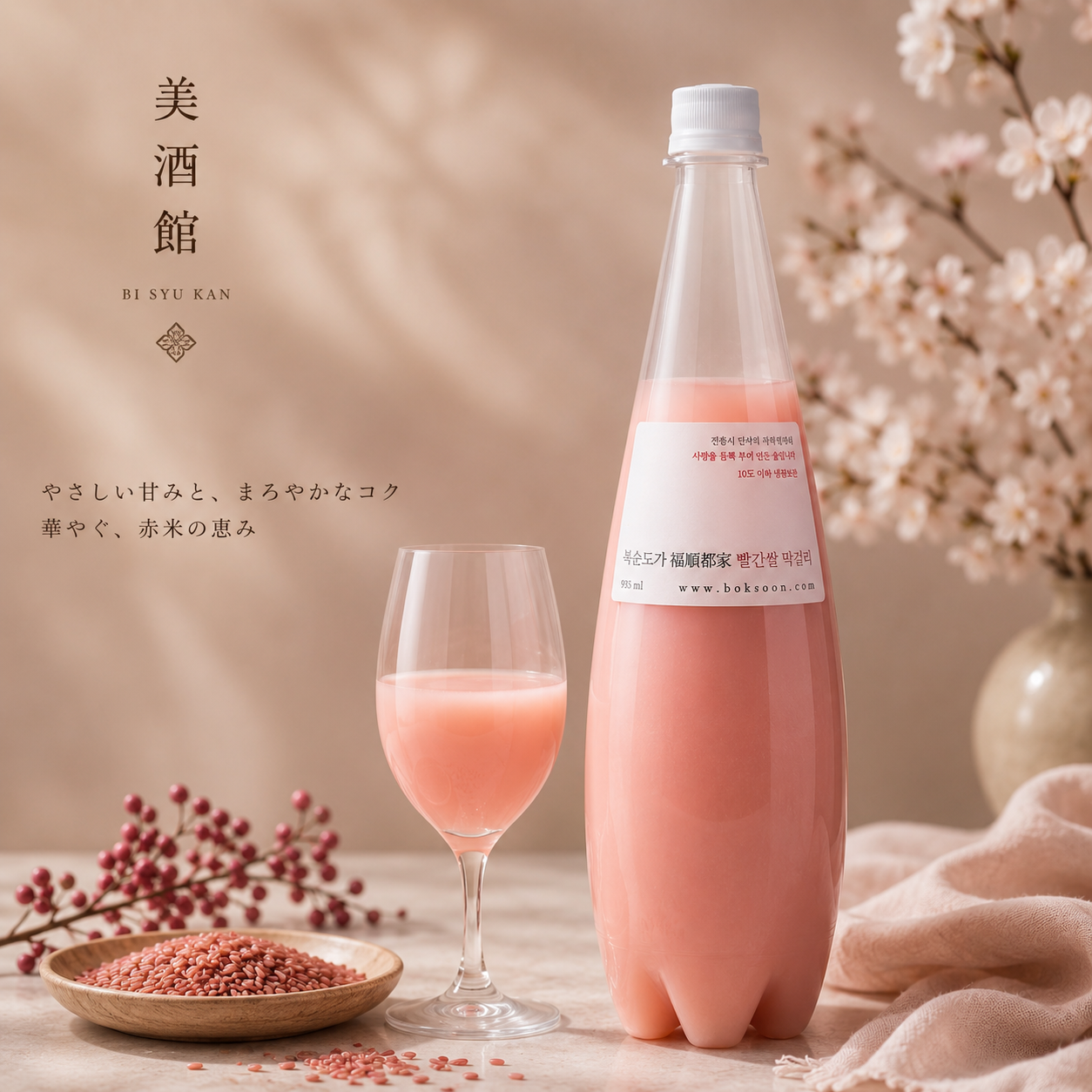 高級マッコリ福順都家 赤米マッコリ（ピンク）935ml 【韓国 ボクソンドガ】