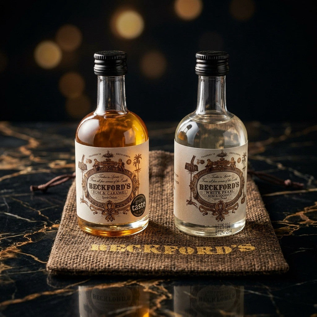 【英国発・極上ラム酒】ベックフォーズ ミニボトル2種飲み比べセット （特製麻袋入り、各50ml） 誕生日 プチギフト