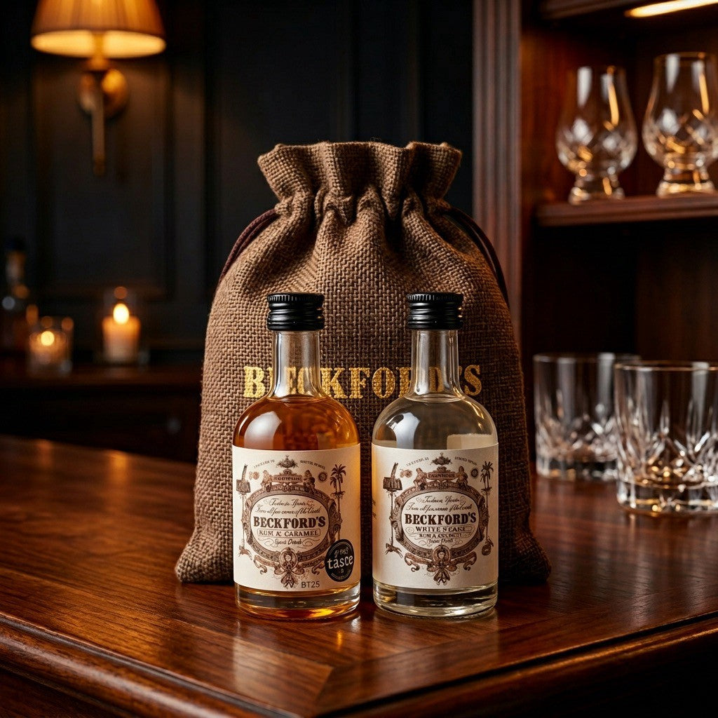 【英国発・極上ラム酒】ベックフォーズ ミニボトル2種飲み比べセット （特製麻袋入り、各50ml） 誕生日 プチギフト